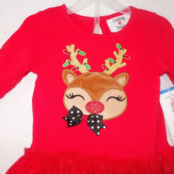 NEW Counting Daisies Christmas 2 Piece Outfit Rudolph Reindeer Girls 2T - Picture 2 of 8
